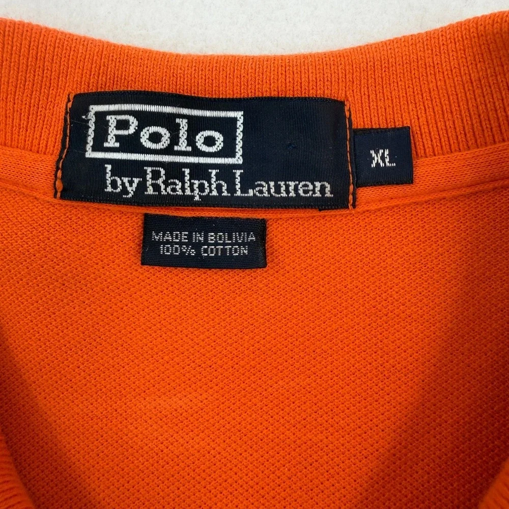 Polo Ralph Lauren Orange Short Sleeve Pique Cotton Polo Shirt Blue Pony Mens XL